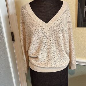 WHBM outlet Light Cream V-Neck Knit Sweater never worn M